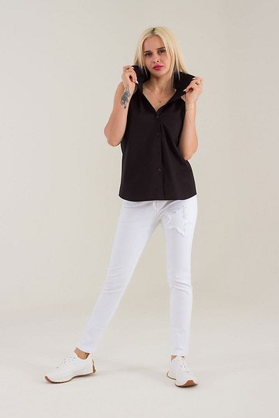 Bold & Young Cămașă neagră din poplin din Lycra, fără mâneci, fără umăr