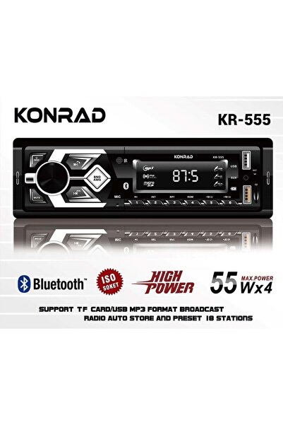 KONRAD Kr-555 4x55 Uyumlu Watt Çift Usb Sd/fm/mmc Bluetooth Oto Teyp