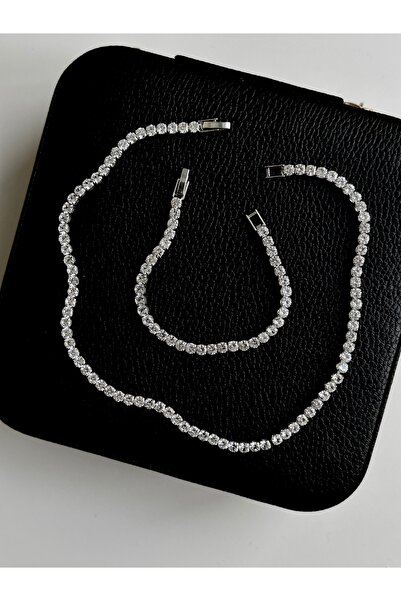 YOUES JEWELRY 316l Çelik Zirkon Taşlı Dönmeyen Döküm Gümüş Renk Su Yolu Kolye...