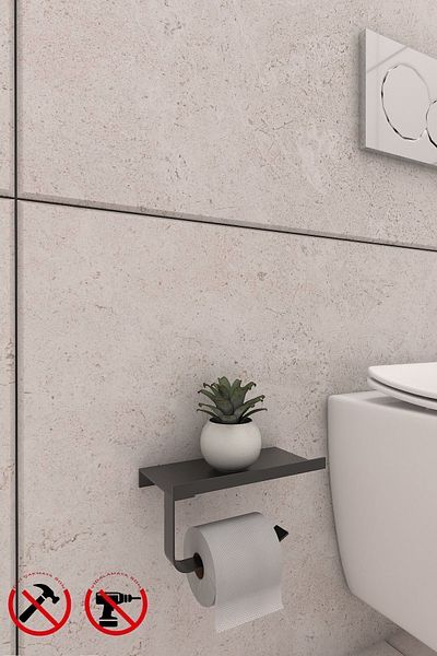 Alper Banyo Black Phone Shelf Toilet Roll Holder Cell Phone Holder Shelf