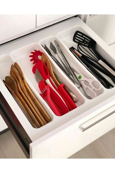 GörSeç Organizator 47x49 cm - Set de 2 boluri și tacâmuri albe (45x40 cm poate fi tăiat)