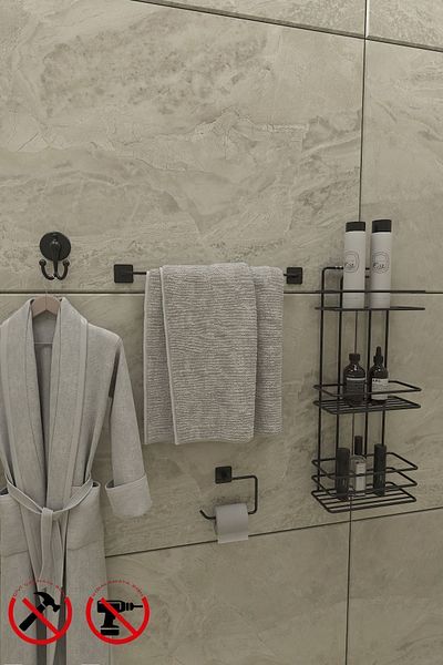 Alper Banyo TŞ03SET Lifetime Stainless Adhesive Bathroom Corner, Shampoo Rack Hav.Tuvlt.bathrobe