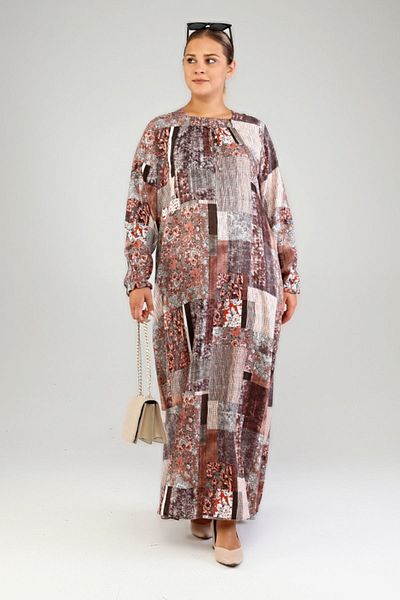 Ferace Φόρεμα μεγάλου μεγέθους Hijab Longitudinal Viscose Plus Size Dress Mink