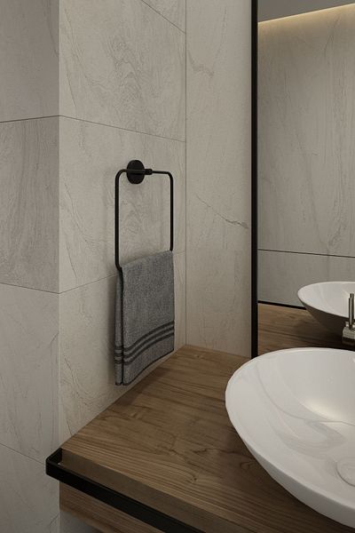 Alper Banyo Matte Black Eco Square Towel Holder No More Drilling, Just Glue or Assemble