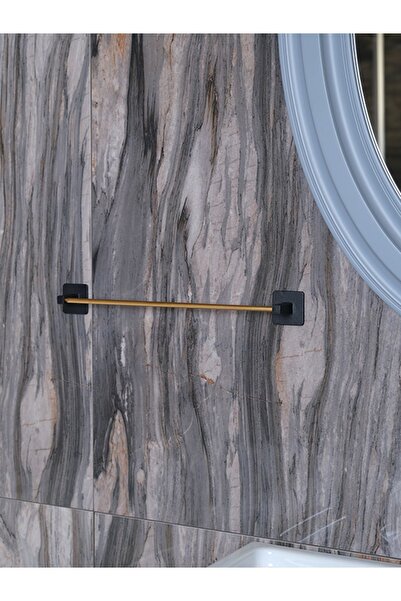 Alper Banyo Yapışkanlı Altın Siyah Kare Uzun Havluluk Havlu Askısı