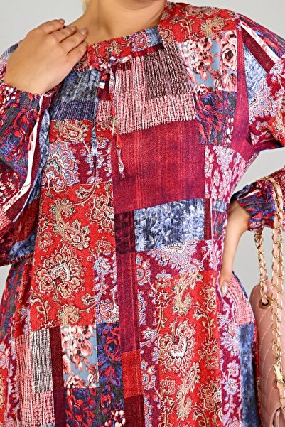 Ferace Φόρεμα μεγάλου μεγέθους Hijab Μακρύ φόρεμα Viscose Plus Size Claret Red