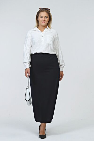 Ferace Fustă de damă cu talie elastică mărime mare căptușită țesătură tricotată din oțel negru