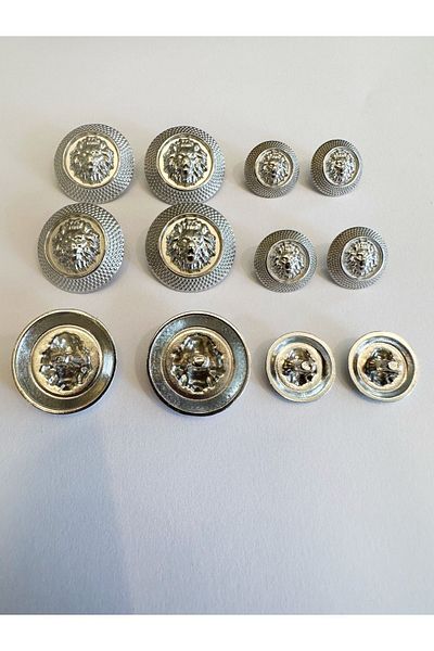 aensia Silver Color Lion Model Button Metal Button Trench Coat Jacket Button - 12-Piece Button Pack (6 GROSS 6 SMALL)