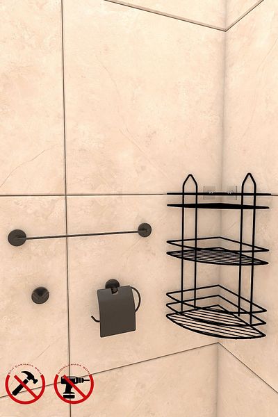Alper Banyo EK03SET Lifetime Stainless Adhesive Bathroom Corner, Shampoo Holder Towel Toilet Rosa