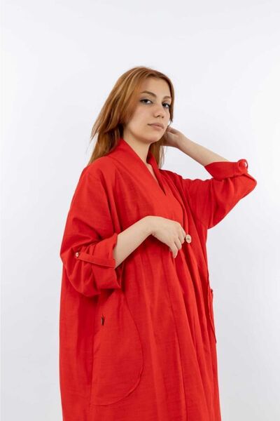 sares Linen Hijab Cap - Red Color 50% Cotton 50% Linen