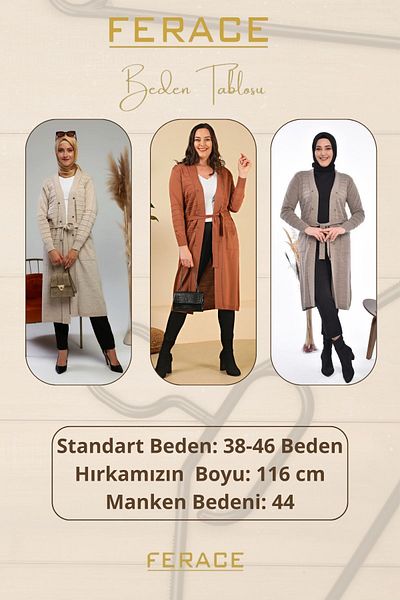 Ferace Women's Cardigan Hijab Knitwear Long V-Neck Organ Pattern Knitwear Plum
