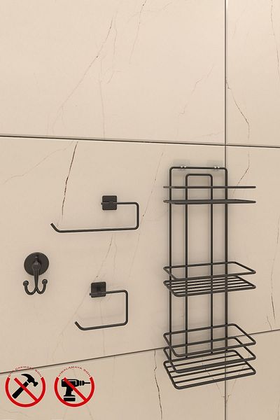Alper Banyo TŞ03SETİ Lifetime Stainless Adhesive Bathroom Corner Shampoo Rack Solo Bathrobe