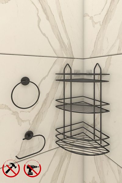 Alper Banyo Lifetime Stainless Adhesive Bathroom Corner, Shampoo Holder Towel Toilet