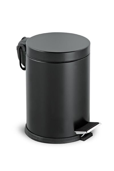GörSeç Black Stainless Trash Can 5 Liter Bathroom Toilet Balcony Kitchen Pedal 5 Liter Trash Can