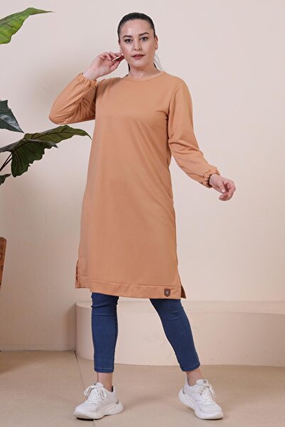 Ferace Long Tan Large Size Women's Hijab Tunic - Two Thread