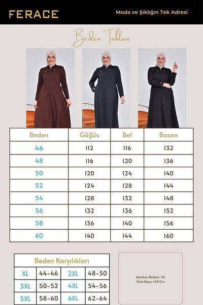 Ferace Γυναικεία Ρούχα Hijab με φερμουάρ Pardesu Winter Brown