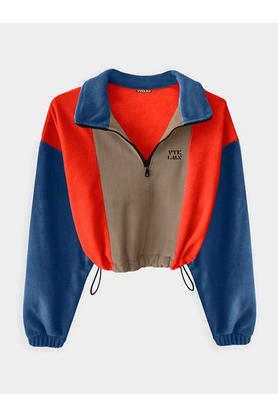 Vatkalimon Καφέ πορτοκαλί Navy Blue Half Zippered Crop Fleece