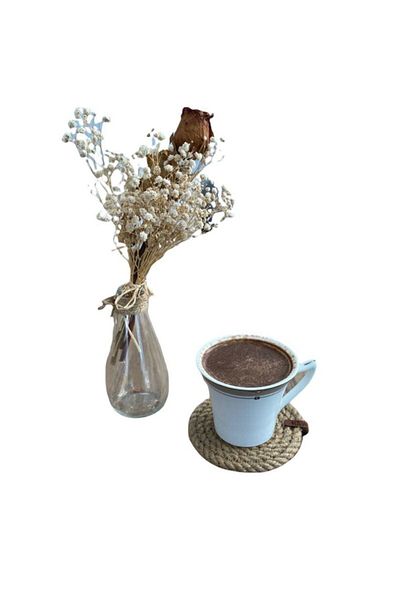 GörSeç Decorative Glass Beverage Candle Coaster 4 Pieces Natural Jute Straw Rope Knitted Presentation Dowry Set