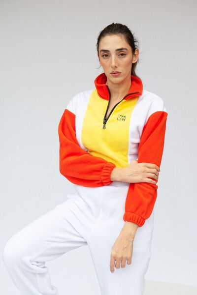 Vatkalimon Yellow White Orange Half Zip Crop Fleece