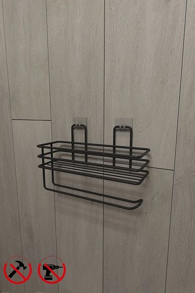 Alper Banyo Black Paper Holder - Adhesive Shelf Roll Towel Holder Napkin Holder Towel