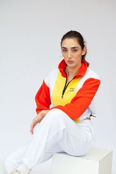 Vatkalimon Yellow White Orange Half Zip Crop Fleece