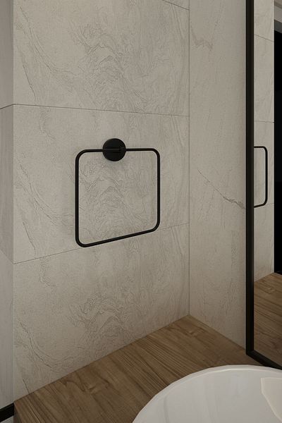 Alper Banyo Matte Black Eco Square Towel Holder No More Drilling, Just Glue or Assemble