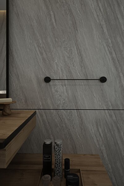 Alper Banyo Mat Siyah Düz Uzun Havluluk Havlu Asacağı - İster Yapıştır Ister Montajla