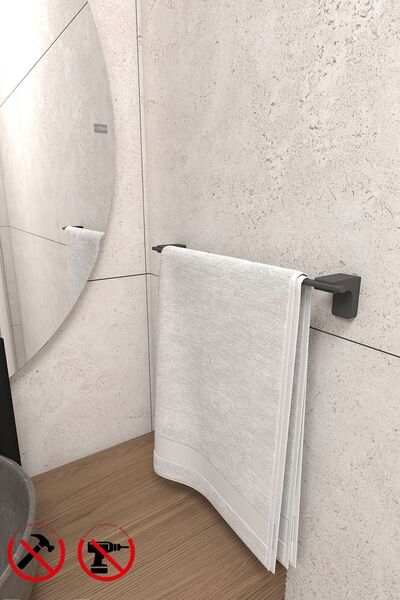 Alper Banyo Premium Siyah F1 Model Paslanmaz Uzun Havlu Havluluk 40 Cm | Dübe...
