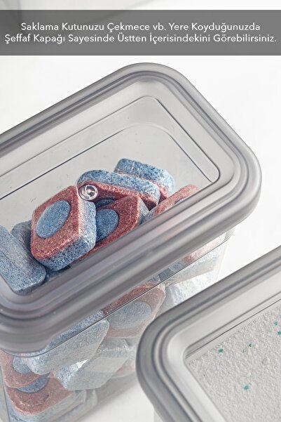 Meleni Home 4'lü Etiketli Deterjan Saklama Kabı Seti - Hava Geçirmez Kapaklı Banyo Düzenleyici Saklama Kutusu