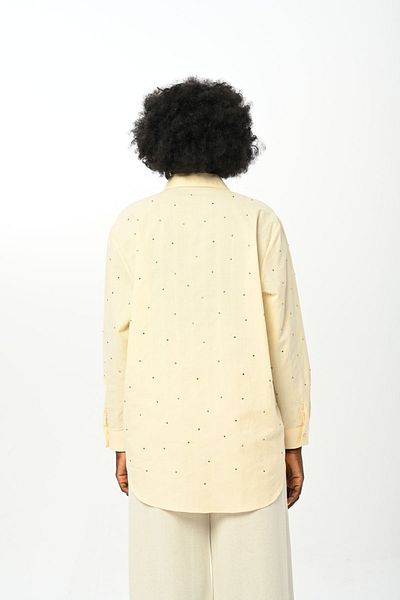 Orfeo Negro Πέτρινο Κεντημένο Γυναικείο Πουκάμισο Oversize - Μονόχρωμο