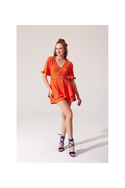 MİSSCİXFASHİON Kadın Abiye Tulum Güpür Detaylı Derin V Yakalı Sırt Dekolteli ...