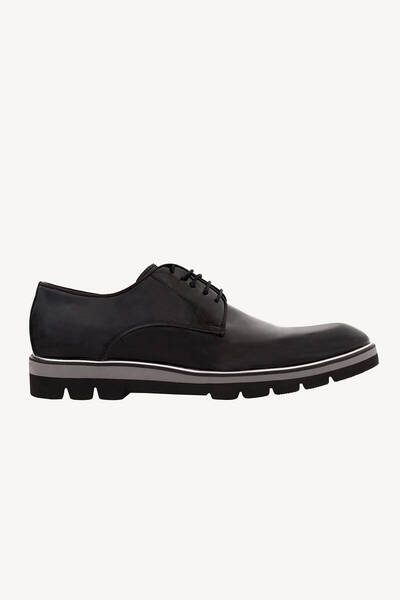 Ysf Men's Black Patent Leather Laced Casual Patent Leather Shoes