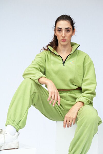 Vatkalimon Light Green Half Zip Crop Fleece