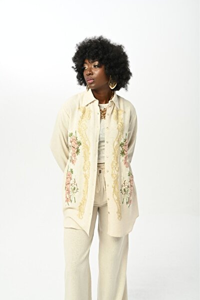 Orfeo Negro KADIN OVERSIZE KALIP NAKIŞLI GÖMLEK