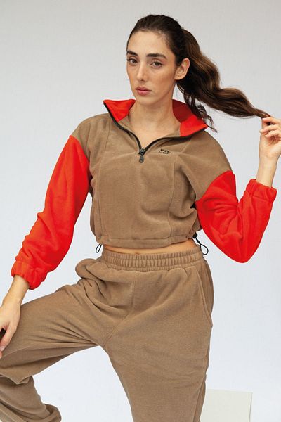 Vatkalimon Καφέ πορτοκαλί μισό φερμουάρ Crop Fleece