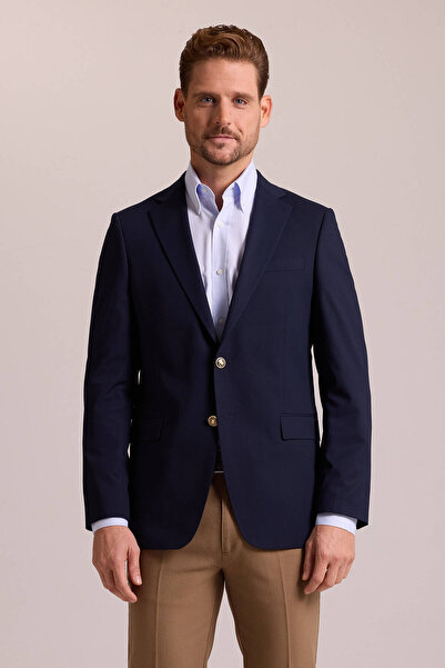 Ysf Erkek Lacivert Regular Fit Mono Yaka Likralı Blazer Ceket