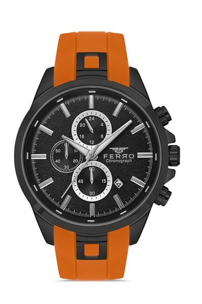 FERRO 45 mm Quartz Silicone Orange Men's Wristwatch - Active Functions