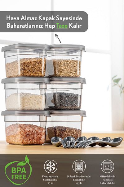 Meleni Home 6-Piece Spice Jar Set - Spice Storage Container with Leak-Proof Lid and Label - 6 x 580 ml