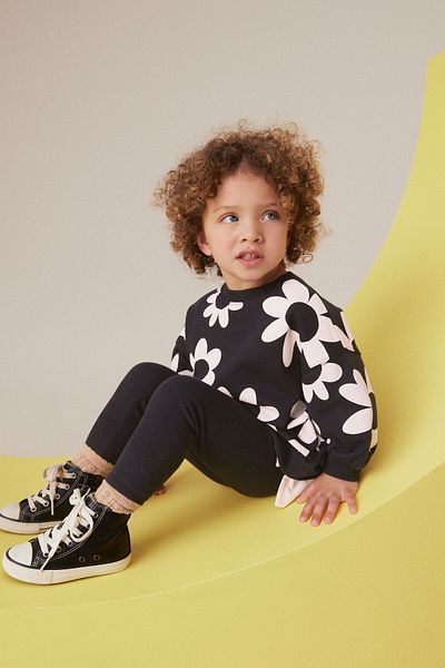 Next Baby Black and White Big Daisy Pattern - Long Sleeve Tights and Cotton Set
