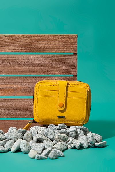 Grande 739 Model - Arsel Yellow Genuine Leather Horizontal Card Holder with Zipper and Snaps