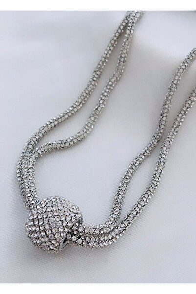 VNS Accessories Imported Crystal Bead Ball Detail Necklace (45+8cm)