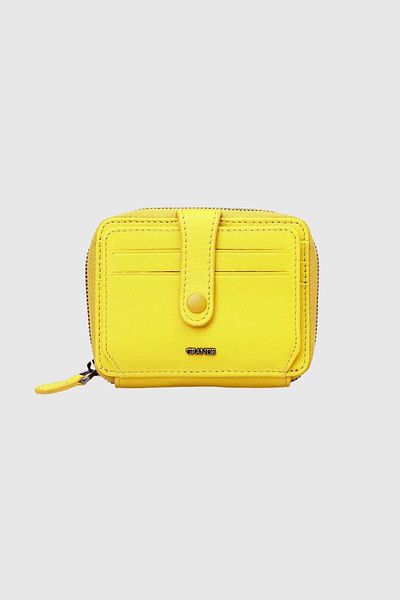 Grande 739 Model - Arsel Yellow Genuine Leather Horizontal Card Holder with Zipper and Snaps