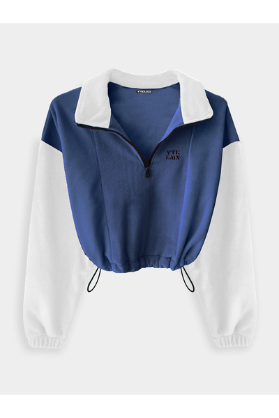 Vatkalimon Navy Blue White Half Zip Crop Fleece