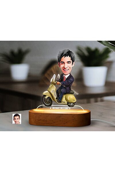 Bk Gift Kişiye Özel Motorcu Karikatürlü Dekoratif 3D Biblo LED Işıklı Gece La...