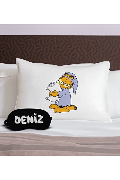 Bk Gift Eğlenceli Kedi Tasarrımlı Pamuklu Yastık Kılıfı ve Göz Bandı Uyku Set...