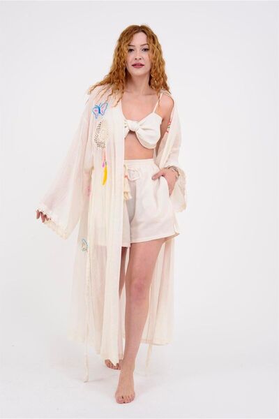 Hazinedan HAM WINDOWED HAND EMBROIDERED SPECIAL DESIGN KIMONO KAFTAN