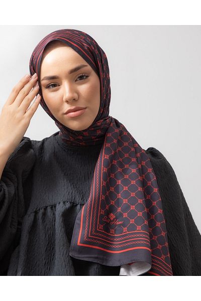 Silk Home Black-Red 100% Twill Silk Monogram Shawl