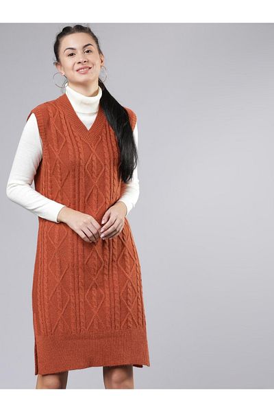Tokyo Talkies By Styli Sleeveless Cable Knit Sweater Knee Length Dress