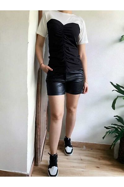 BEBE PLUS Heart Collar Black/White T-shirt