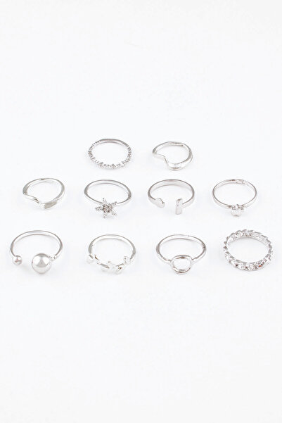 Sortie Aksesuar Yıldız ve Papatya Figürlü 10'lu Yüzük Seti Kombini 054